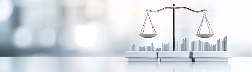 Poster - A conceptual image of scales balancing economic policy documents and financial growth charts, symbolizing the delicate evaluation of policy impacts on investment strategies. The clean background