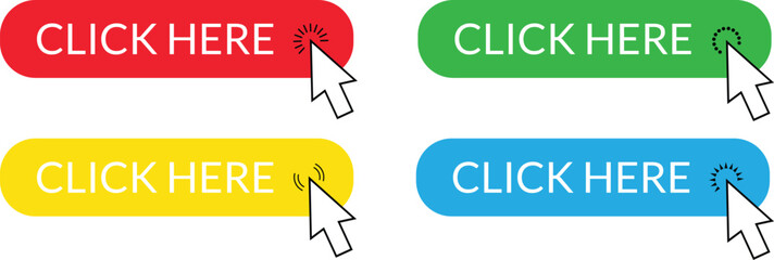 Poster - set of red yellow green blue click here button. arrow pointer click button vector illustration.