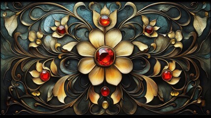 Wall Mural - An ornate Art Nouveau gem with intricate patterns and vintage elegance.