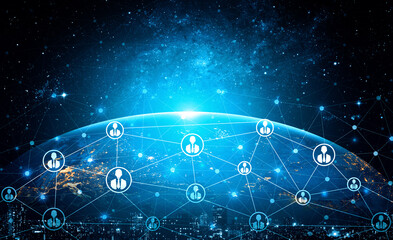 people network and global communication concept. business people with modern interface of community 