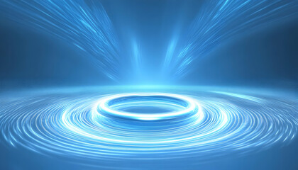 Wall Mural - Abstract blue background with a glowing ring.