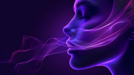 Fototapete - Digital portrait of a girl on a purple background with wavy lines. 