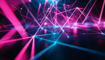 Canvas Print - Abstract background with neon blue and pink lines forming a futuristic network.