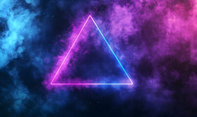 Poster - Abstract background with a glowing neon triangle in blue and pink smoke.