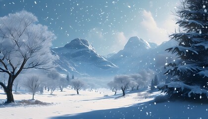 Wall Mural - Enchanting winter wonderland brought to life with luminous snowflakes and stunning AI-generated landscapes