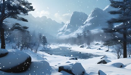 Wall Mural - Enchanting winter wonderland brought to life with luminous snowflakes and stunning AI-generated landscapes