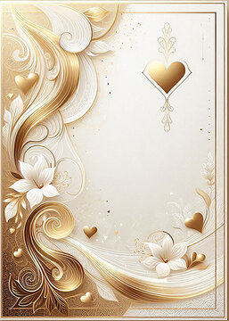 Golden colour Botanical Roses Design wedding Invitation card template