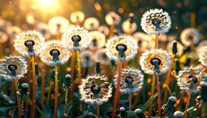 Intricate HD Dandelion Details Illuminated by Sunlight: Where Realism Merges with Advanced AI Generative Techniques