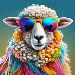 Sticker - colorful happy sheep with sunglasses