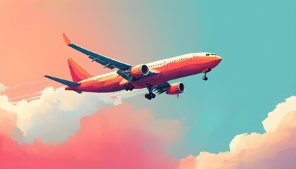 Wall Mural - Stylish airplane illustration on a sleek minimalistic color background