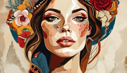 Wall Mural - Boho Chic Abstract Face Illustration for Stylish Wall Decor