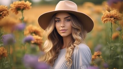 Wall Mural - Portrait of a Woman in a Flower Field