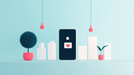 Wall Mural - A minimal illustration of a smartphone with a user profile and a notification banner highlighting new messages.