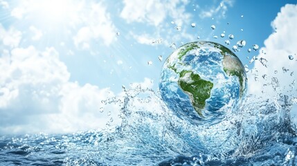 Sticker - Sustainable Earth Water Splash Globe Conceptual Eco-Friendly Environmental Design