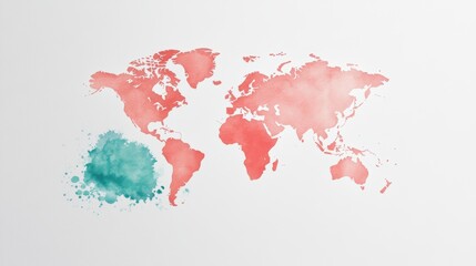 Sticker - Artistic World Map with Watercolor Textures, An artistic map of the world incorporating watercolor textures, splatters, and brushstrokes for a unique visual appeal.