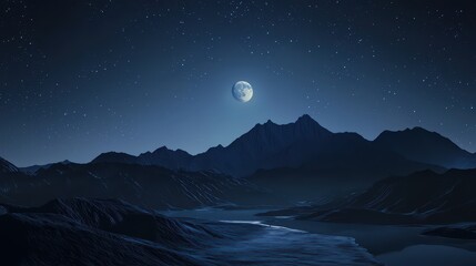 Wall Mural - moonlit mountains wallpaper. a dark mountain range under a moonlit sky.