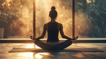 Aufkleber - A serene yoga practice unfolds on a mat, showcasing a solitary individual in profound meditation, embodying both strength and tranquility.