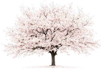 Poster - Sakura tree with pink blossoms stands alone against a white background
