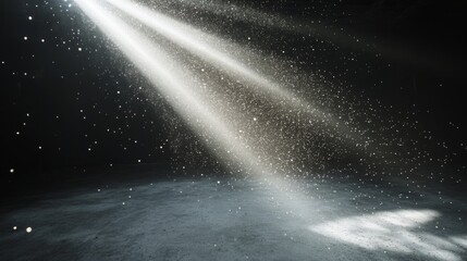Poster - Gentle beams of light cut through the darkness, revealing floating dust particles that create a tranquil atmosphere. The contrast highlights the calm, ethereal beauty of the quiet space.