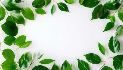 Lush green leaf border on crisp white backdrop, embodying the essence of summer, spring, and organic growth in tropical designs.