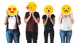 © Rawpixel.com - People holding emojis png sticker, transparent background