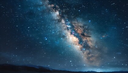 Wall Mural - Breathtaking night sky view featuring the Milky Way galaxy, countless stars, and an expansive deep space, evoking wonder, mystery, exploration, infinity, and dreams.