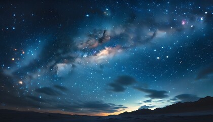 Wall Mural - Breathtaking night sky view featuring the Milky Way galaxy, countless stars, and an expansive deep space, evoking wonder, mystery, exploration, infinity, and dreams.