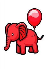 Canvas Print - Cute Red Elephant with Balloon