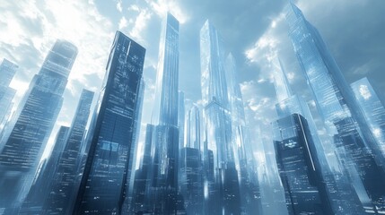 Poster - Futuristic Cityscape with Towering Skyscrapers and Advanced Technology