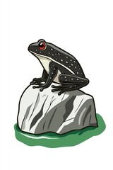 Poster - Black and White Spotted Frog Sitting on a Rock