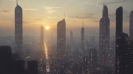 Poster - Futuristic Cityscape with Towering Skyscrapers and Advanced Technology