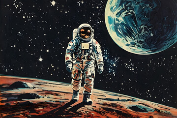 an astronaut walking on a planet