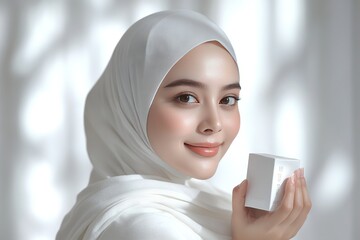 Wall Mural - beauty hijab model with product