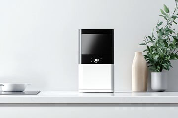 Poster - Modern kitchen appliance with black and white design on a white countertop