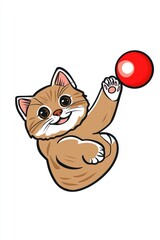 Wall Mural - Playful Cat with Red Ball