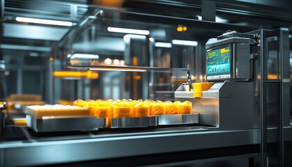 Poster - Automated Packaging System with Yellow Products on Conveyor Belt