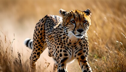 Canvas Print - Sleek cheetah sprinting across the savannah, showcasing powerful muscles and intense gaze that emphasize incredible speed and agility