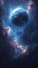 Wall Mural - majestic planet earth floating in dark space surrounded by ethereal energy waves cosmic light peeks 