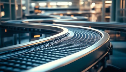 Poster - Close-up of a Conveyor Belt in a Modern Factory Setting