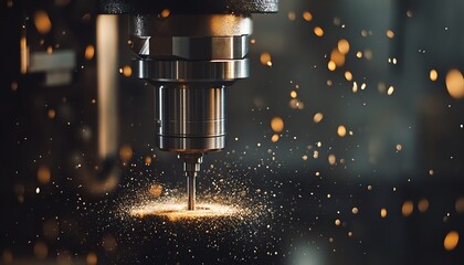 Poster - Close-up of a Drill Bit Creating Sparks During Metalworking