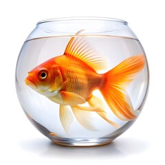 Goldfish in a fishbowl isolated on white background