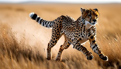 Canvas Print - Sleek cheetah sprinting across the savannah, showcasing powerful muscles and intense gaze that emphasize incredible speed and agility