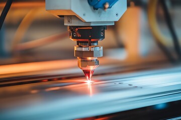 Poster - Close-up of a Laser Cutting Machine Cutting Metal