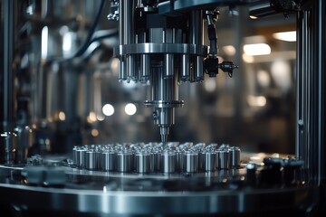 Poster - Close-up of an Industrial Filling Machine in Operation