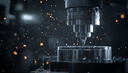 Poster - Close-up of a CNC Machine Tool with Sparks Flying