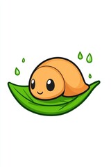 Sticker - Cute Cartoon Snail on a Leaf