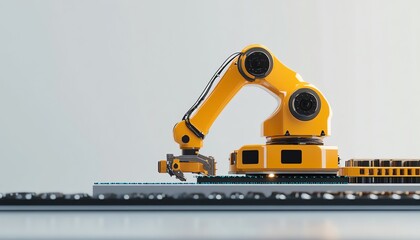 Poster - Yellow Robotic Arm on an Assembly Line in a Factory
