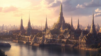 Wall Mural - A breathtaking view of the most beautiful temple in the world, with its ornate spires reaching towards the sky.