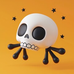 Canvas Print - Cute Cartoon Skull with Stars on Orange Background