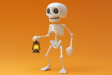 Wall Mural - 3D Cartoon Skeleton Holding a Lantern